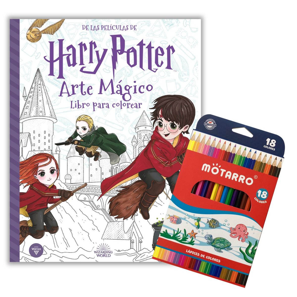 VERTICE - Harry Potter - Arte mágico - Libro para colorear + 18 lápices de colores