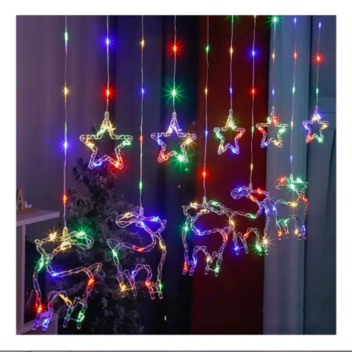 GENERICO - Guirnalda De Luces Estrellas Y Renos Solar 3m Multicolor