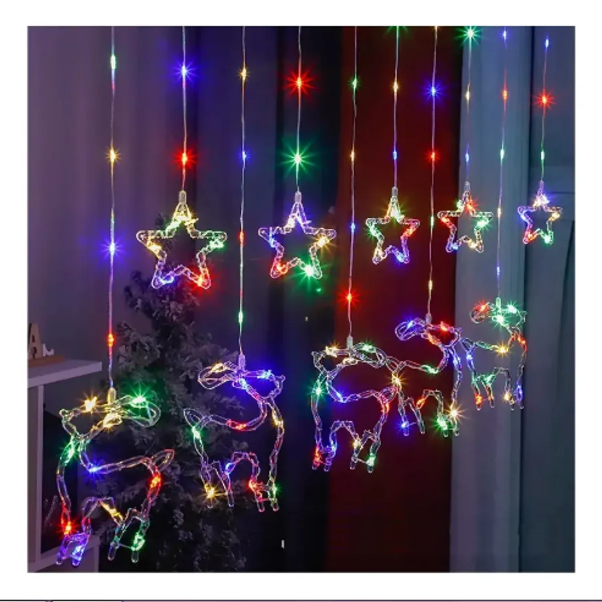 GENERICO - Guirnalda De Luces Estrellas Y Renos Solar 3m Multicolor