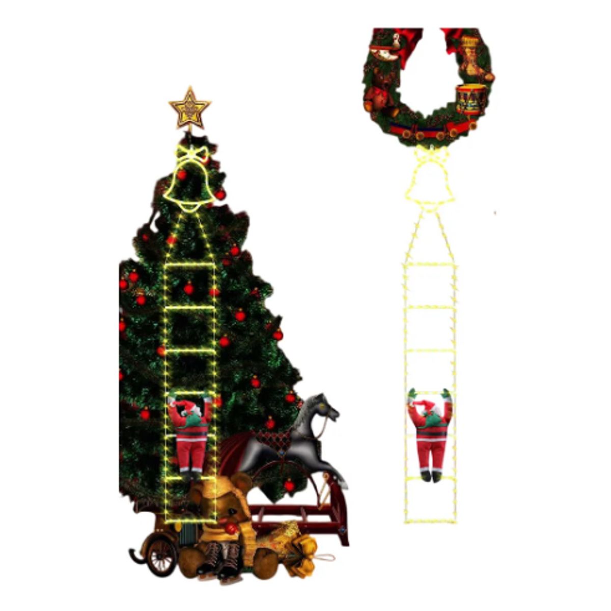 GENERICO - Escalera Led Solar Viejito Pascuero Campana Luces Amarillas