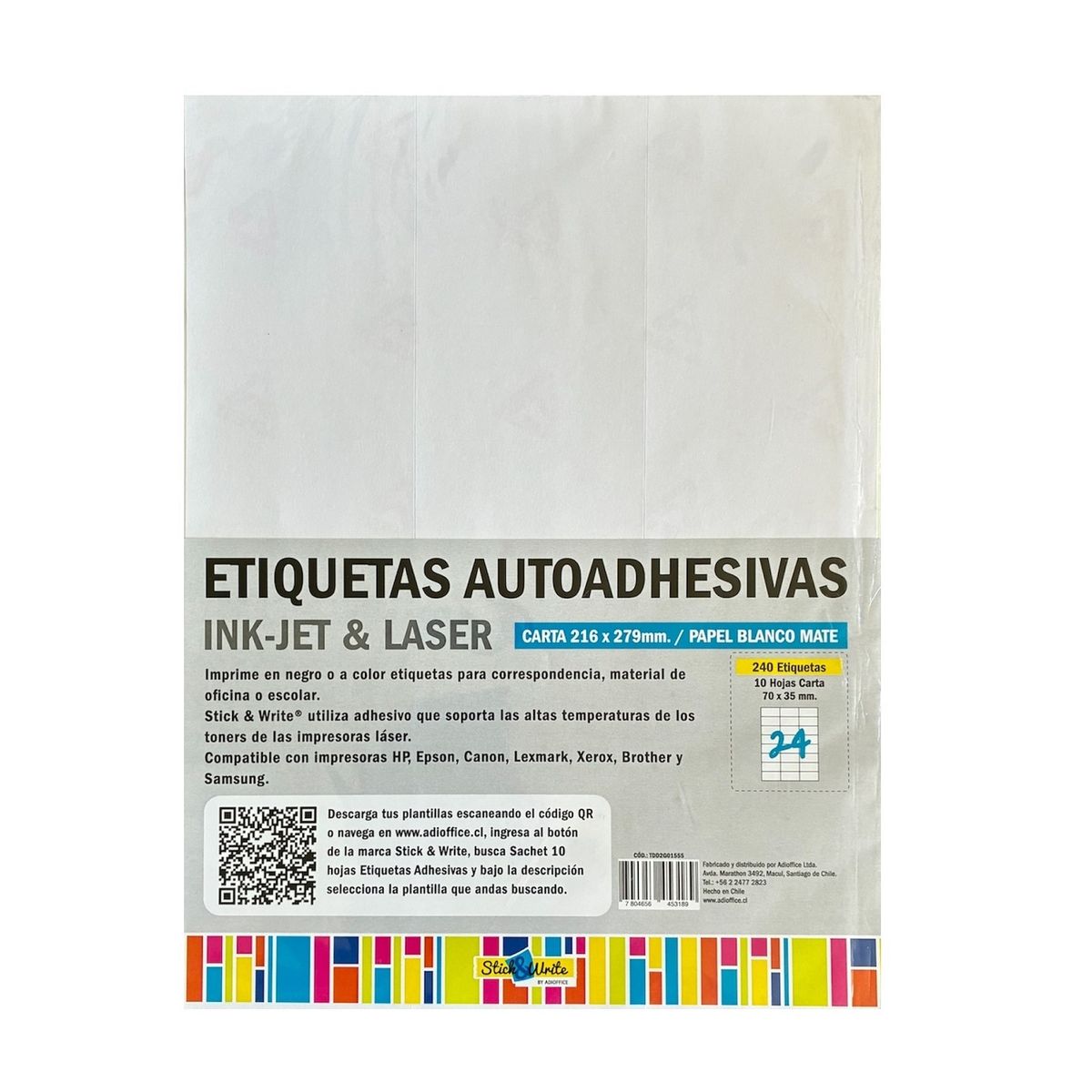 GENERICO - Etiquetas autoadhesivas 70mm x 35mm papel blanco mate