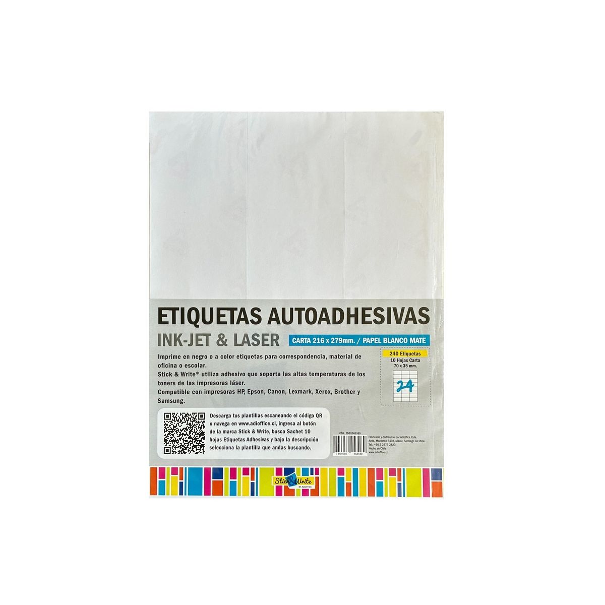 GENERICO - Etiquetas autoadhesivas 70mm x 35mm papel blanco mate