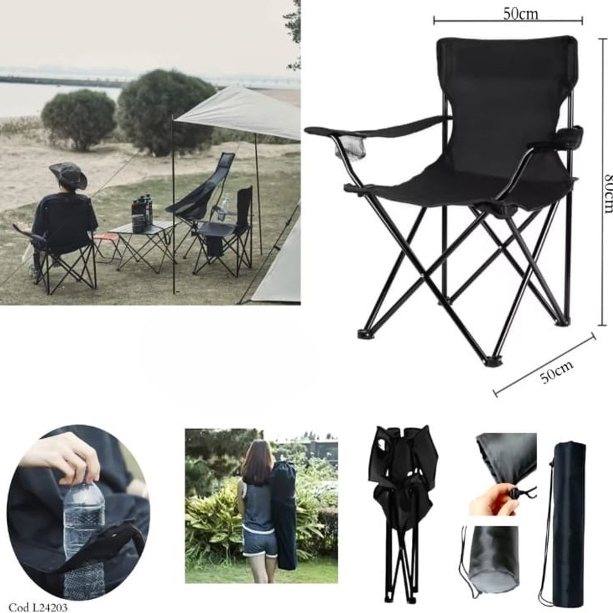 GENERICO - SILLA PLEGABLE DE PLAYA O CAMPING NEGRA.