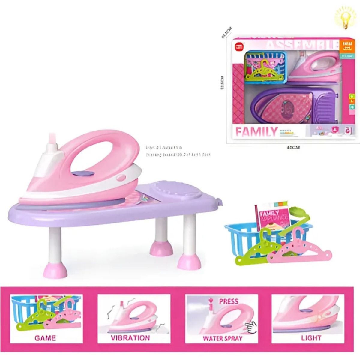 GENERICO - JUGUETE PLANCHA DE ROPA CON MESA PARA NIÑAS