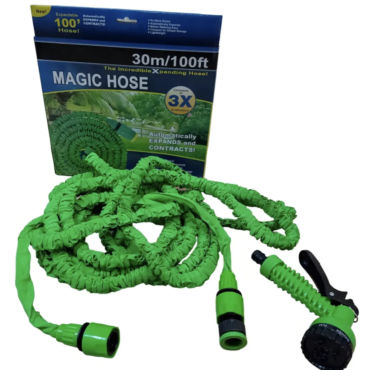 MOMO - Manguera Retráctil Expandible Jardín Magic Hose 30 Metros Color Verde