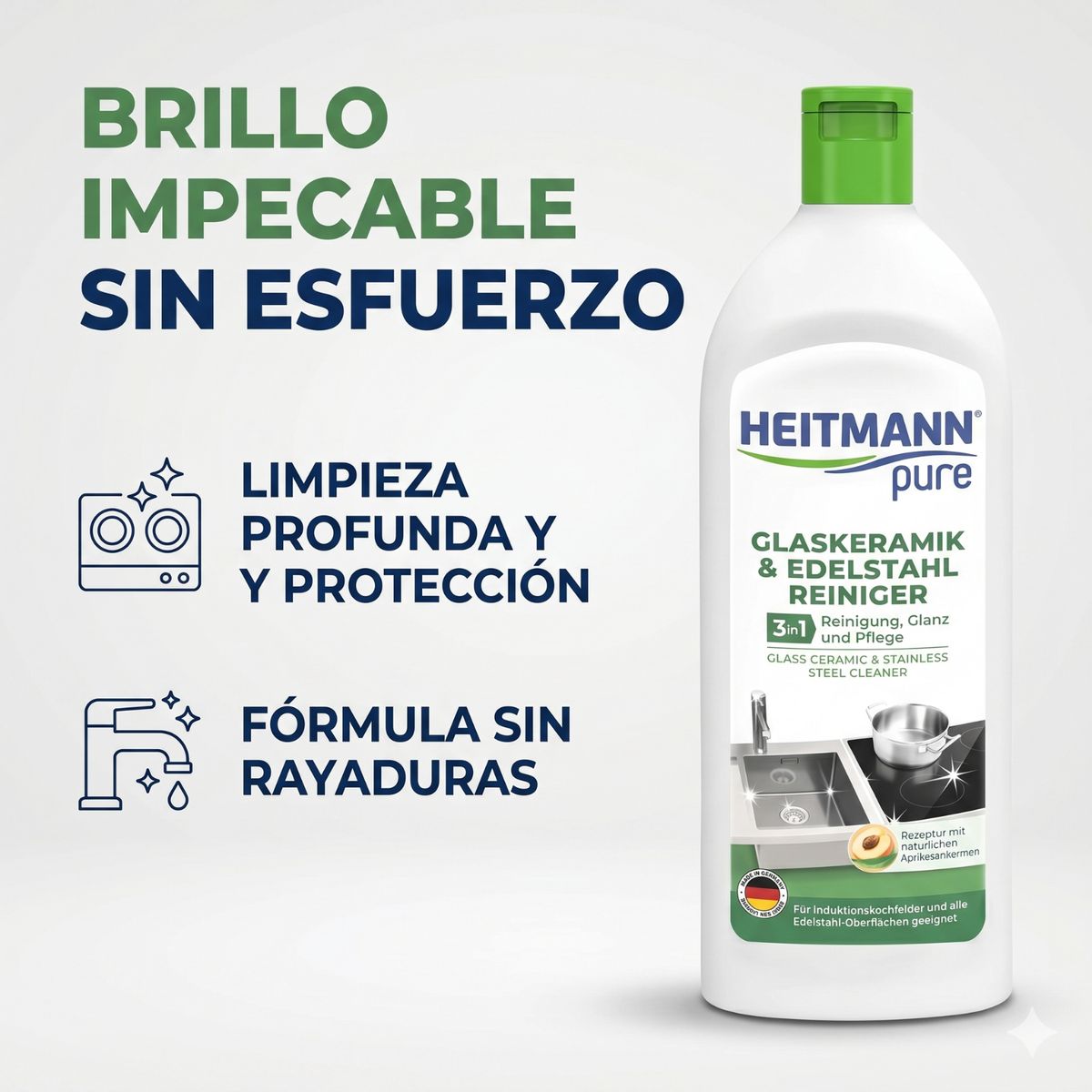GENERICO - Heitmann Limpiador Vitrocerámica y Acero Inox 250ml