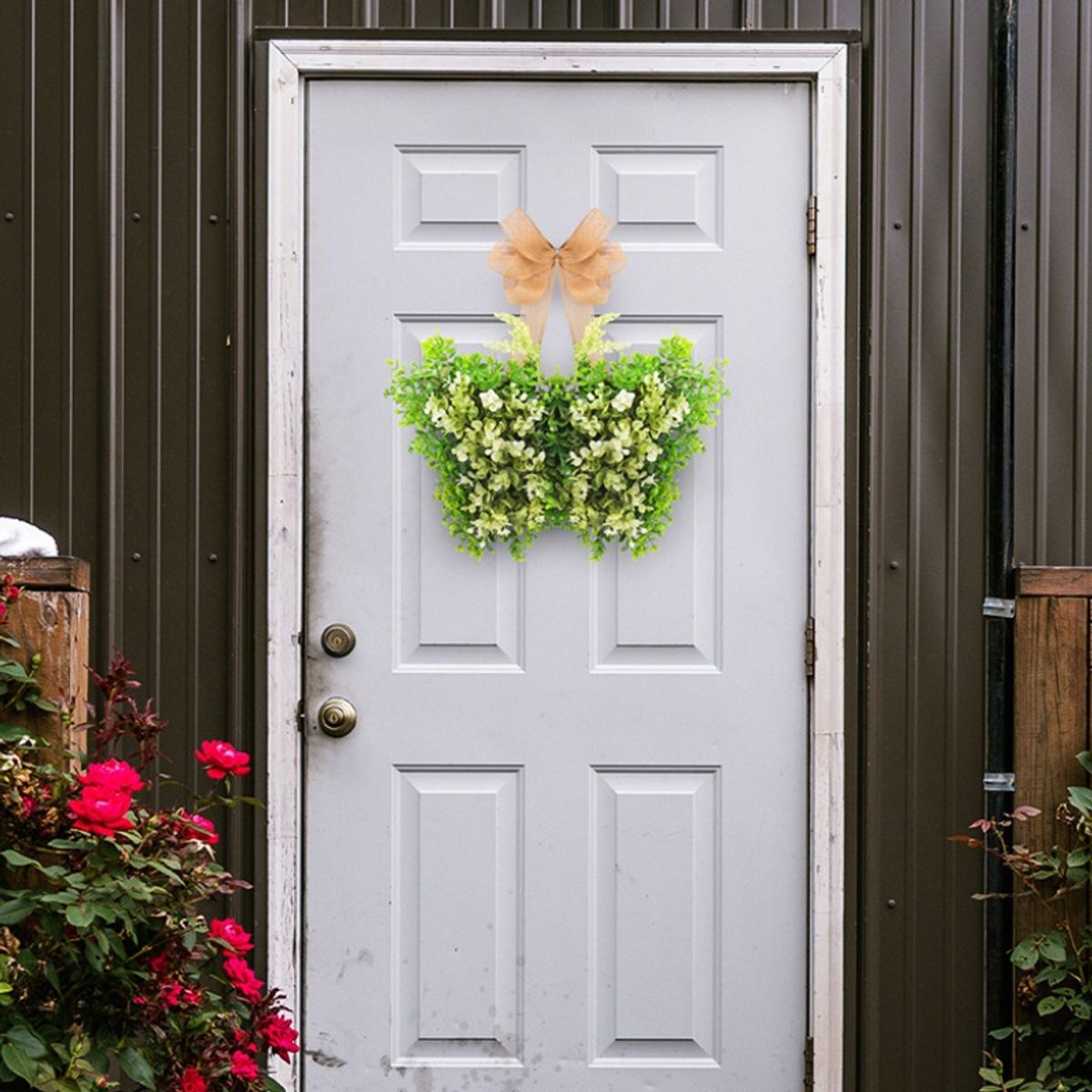 GANGLIAN - Mariposa Decorativa 47cm Eucalipto y Lazo - Adorno para Puerta Jardín y Granja