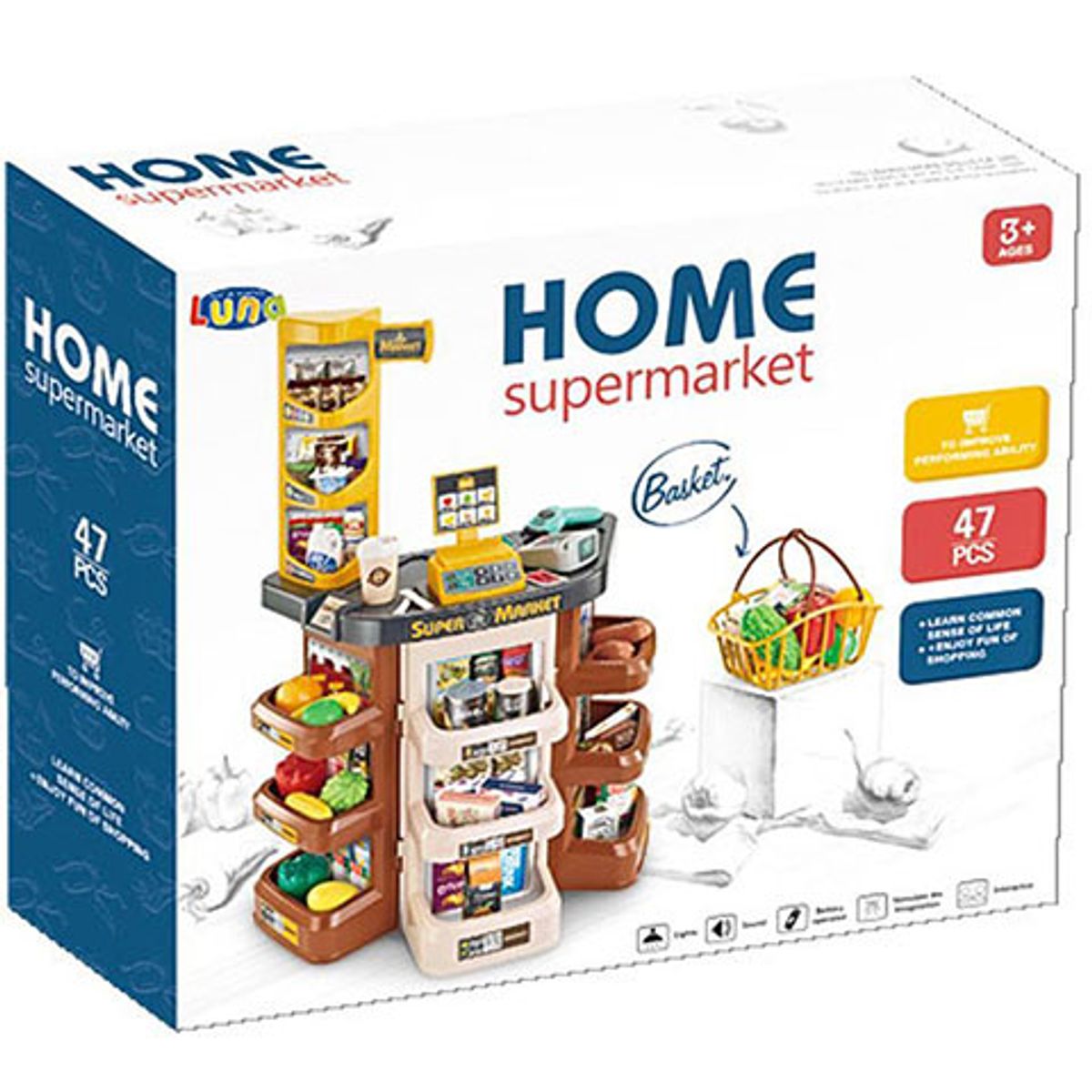 GENERICO - Mini Supermercado infantil Set de 47 pcs con cesta de compras Shopping y accesorios
