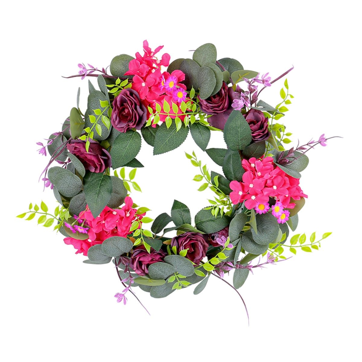 GANGLIAN - Corona Rosas Moradas 40cm Artificiales - Decoración Elegante para Jardín Puerta y Fiestas