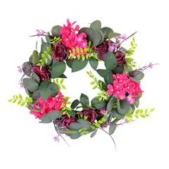 GANGLIAN - Corona Rosas Moradas 40cm Artificiales - Decoración Elegante para Jardín Puerta y Fiestas