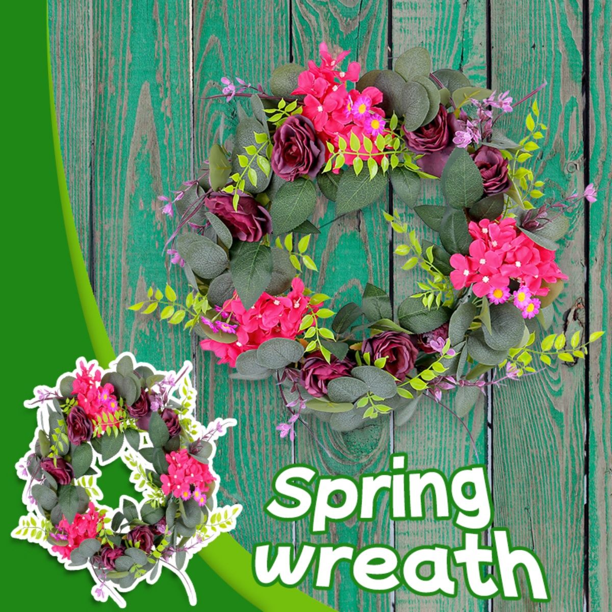GANGLIAN - Corona Rosas Moradas 40cm Artificiales - Decoración Elegante para Jardín Puerta y Fiestas