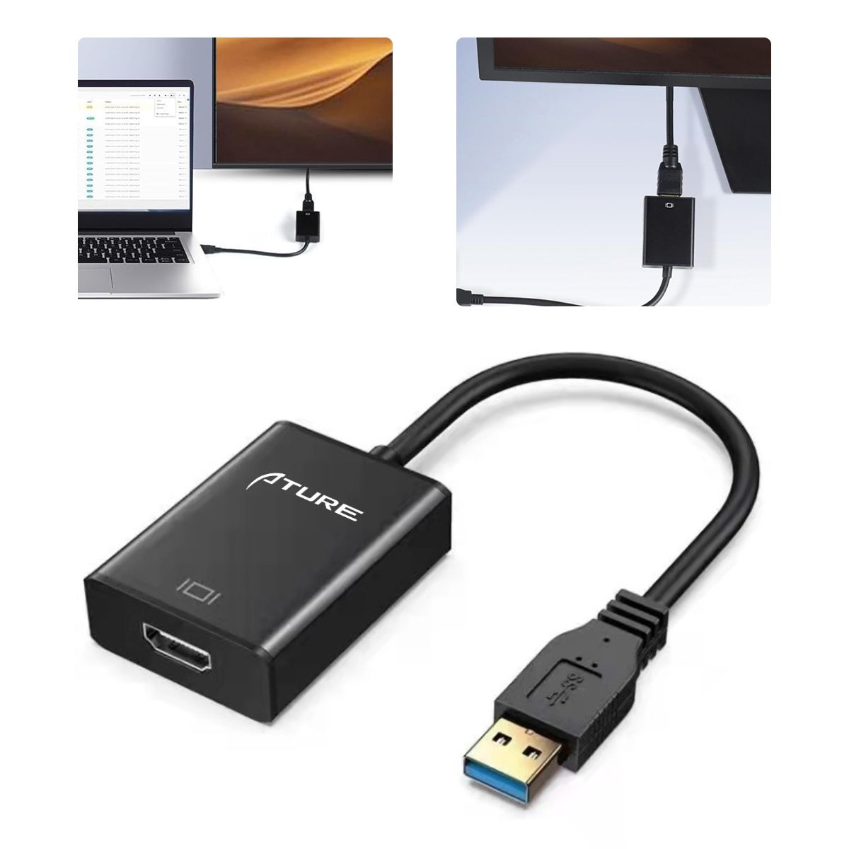 KINDA NICE - Usb 3.0 A Hdmi Hd 1080p 15cm Adaptador Usb A Hdmi Para Pc