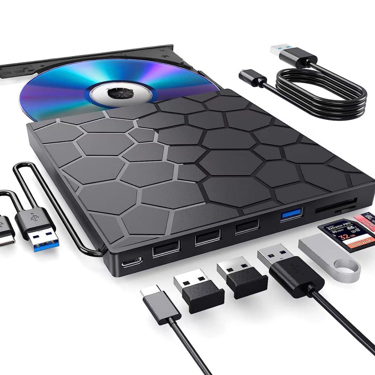 GENERICO - Reproductor Externo con USB-C y Lector de Tarjetas de Expansión