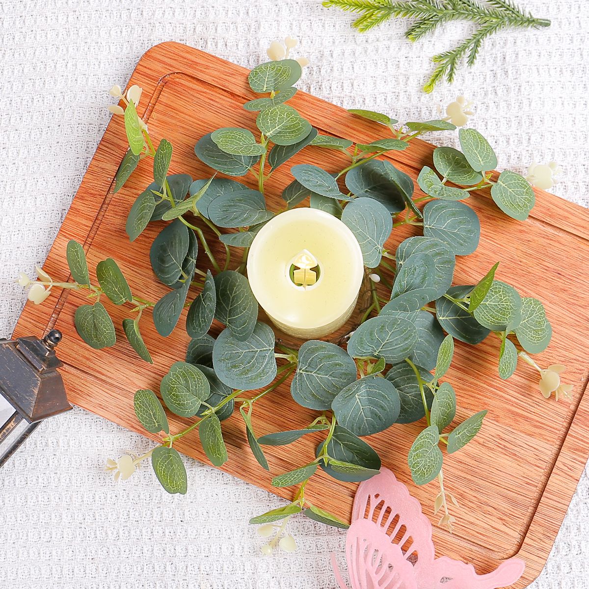 GANGLIAN - Corona Eucalipto 27cm con Frutos Centro de Mesa Decoración Boda y Jardín Accesorio de Ambiente