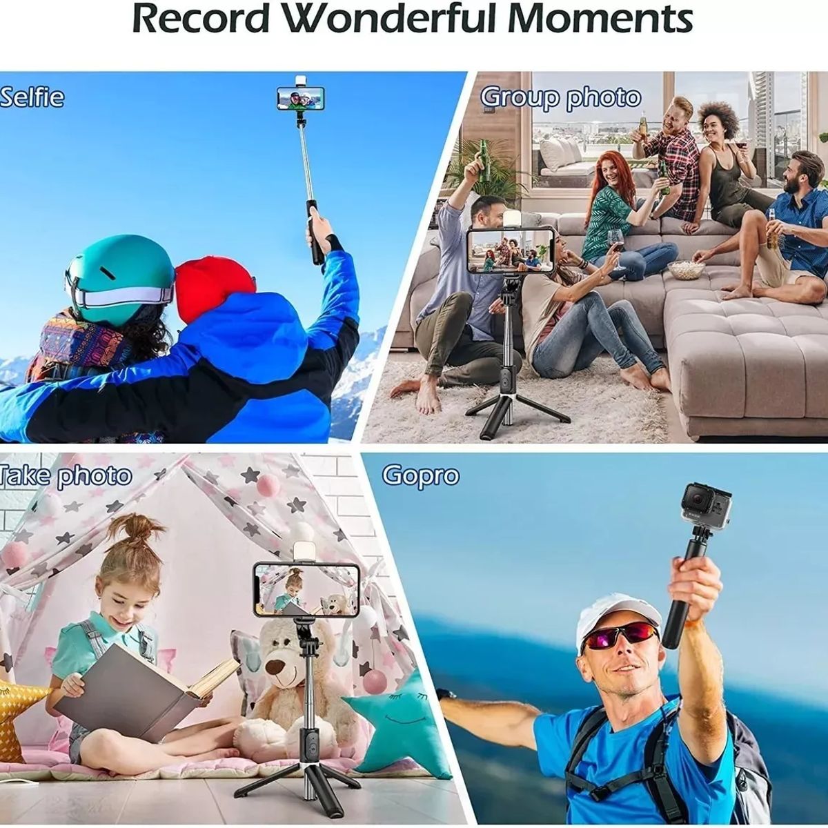 GENERICO - Palo Selfie con Trípode de 1m Bluetooth y Luz LED para AndroidiOS