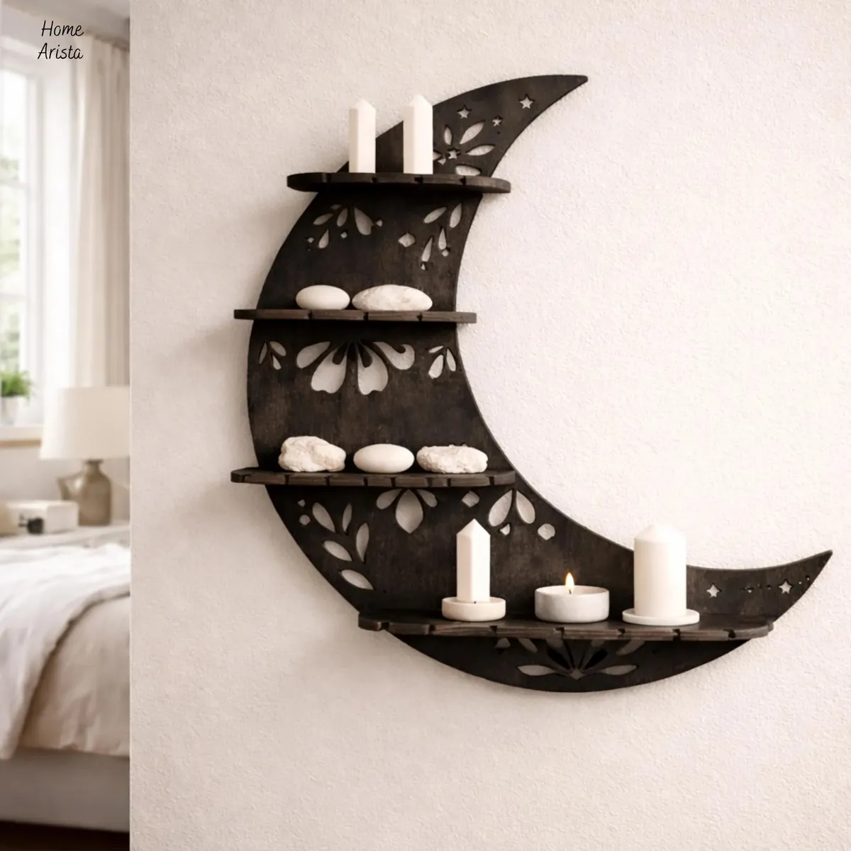 Estante decorativo de pared con forma de luna Coloque cristales y candelabros 29×39cm, marca YOMYM - Foto Principal