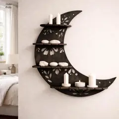 YOMYM - Estante decorativo de pared con forma de luna Coloque cristales y candelabros 29×39cm