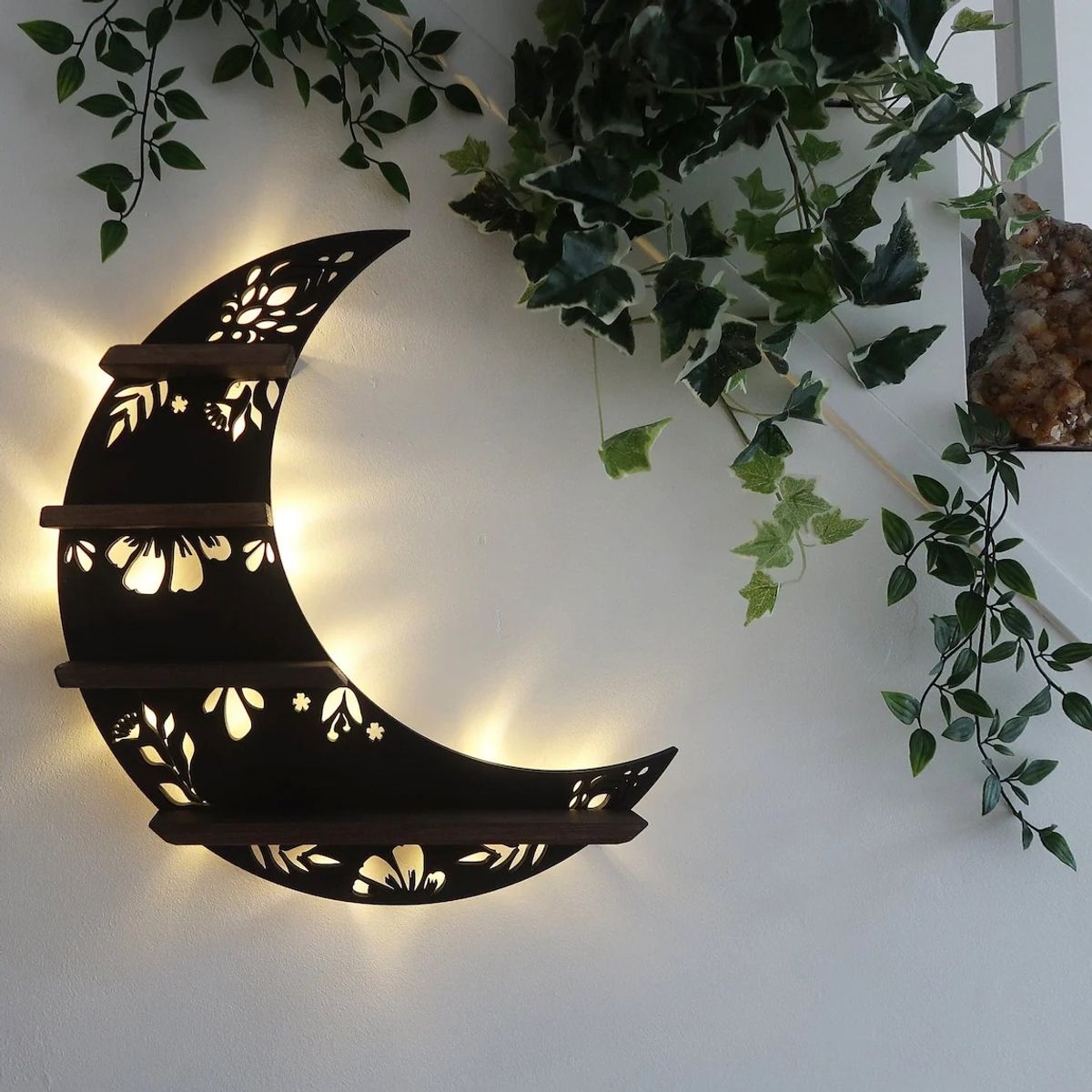 Estante decorativo de pared con forma de luna Coloque cristales y candelabros 29×39cm, marca YOMYM - Foto 2