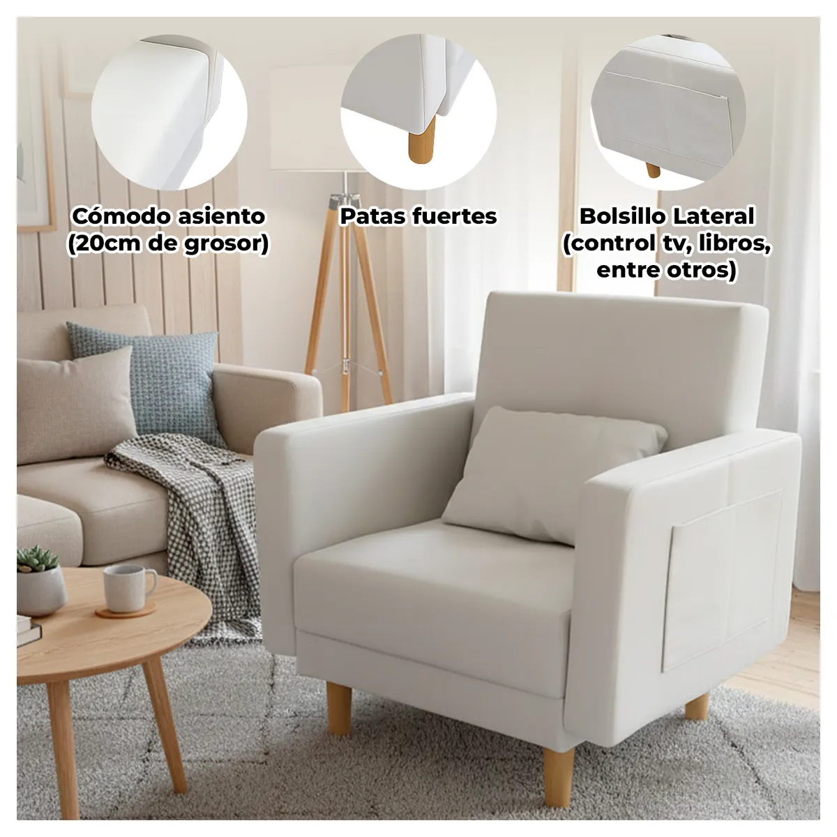 GLOBAL LATIN GROUP - Poltrona Moderna Minimalista Comodidad y Estilo - Gris