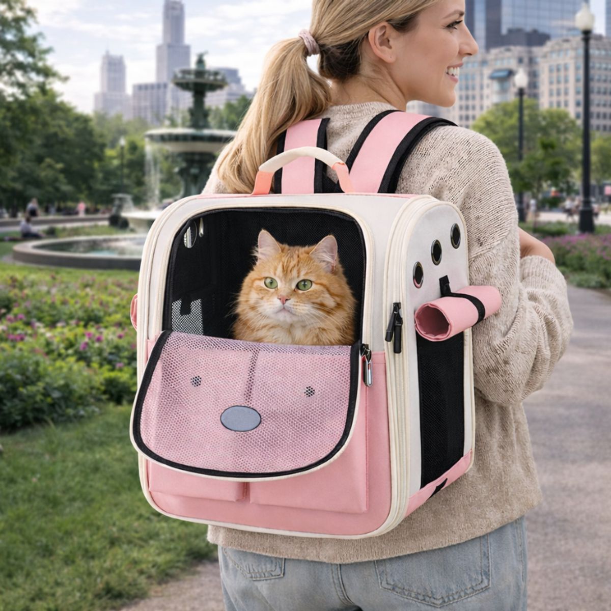 HOMER OUTDOOR - Bolsa Para Gatos Homer Outdoor - Transporte Seguro Y Cómodo Rosa