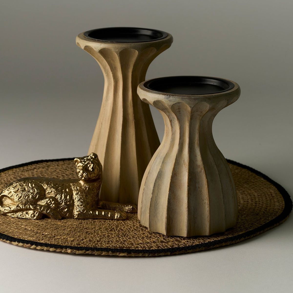 LOUNGE - Candelabro Pequeño Madera Blanca Boho LOUNGE