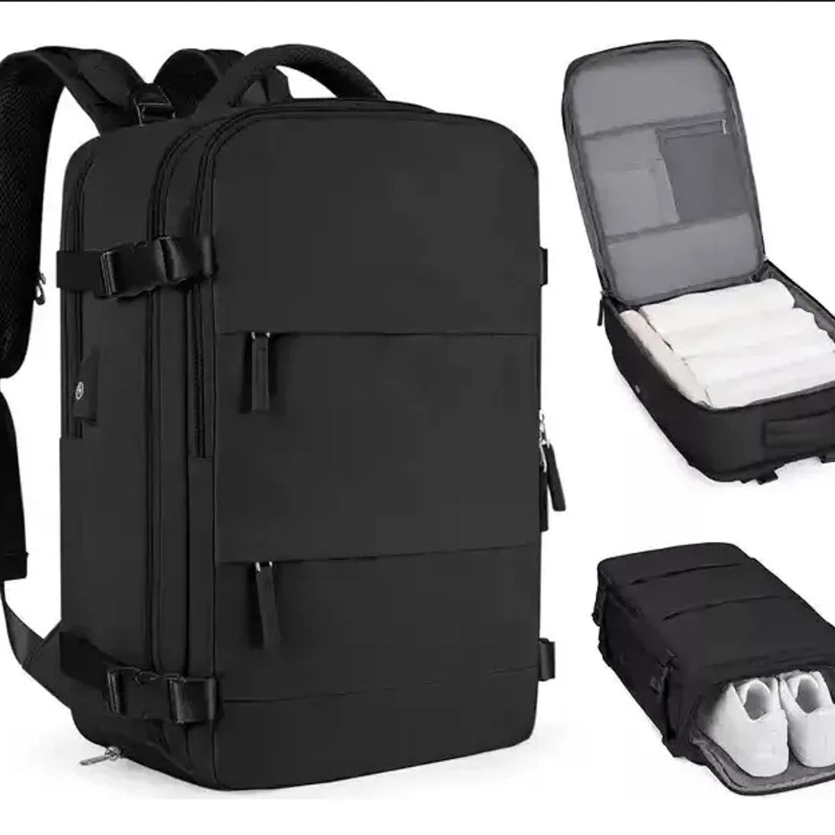 GENERICO - Mochila Color Negro Viaje Large Travel Backpack diseño liso 30L