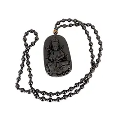 GENERICO - Collar budista en piedra Ónix y dije tallado en pidra ónix
