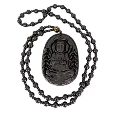 GENERICO - Collar budista en piedra Ónix y dije tallado en pidra ónix