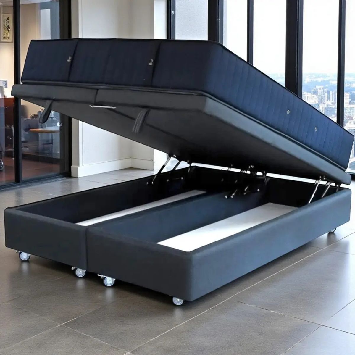 BLOCCARE - Cama Baul Super King con refuerzo + Colchon CIC Super Premium Rueda Deluxe Gris