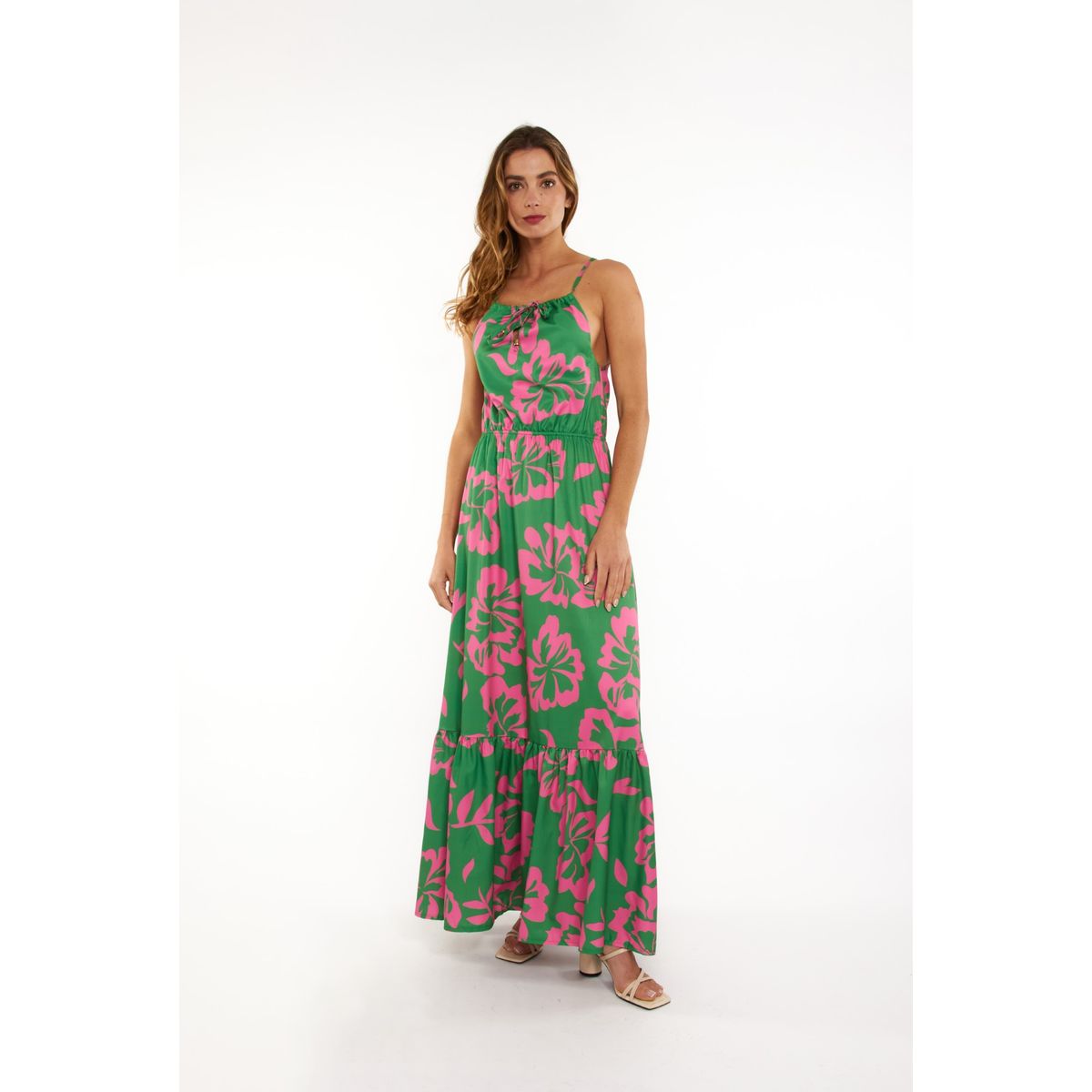 GUINDA - Vestido largo con cuello halter Ona Guinda