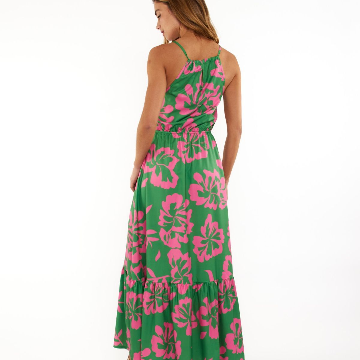 GUINDA - Vestido largo con cuello halter Ona Guinda