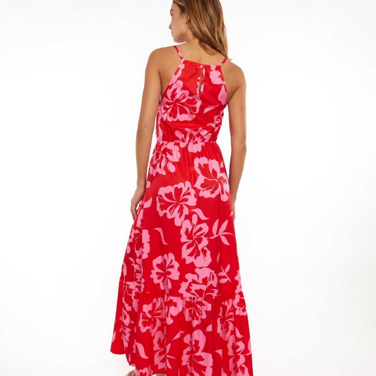 GUINDA - Vestido largo con cuello halter Ona Guinda