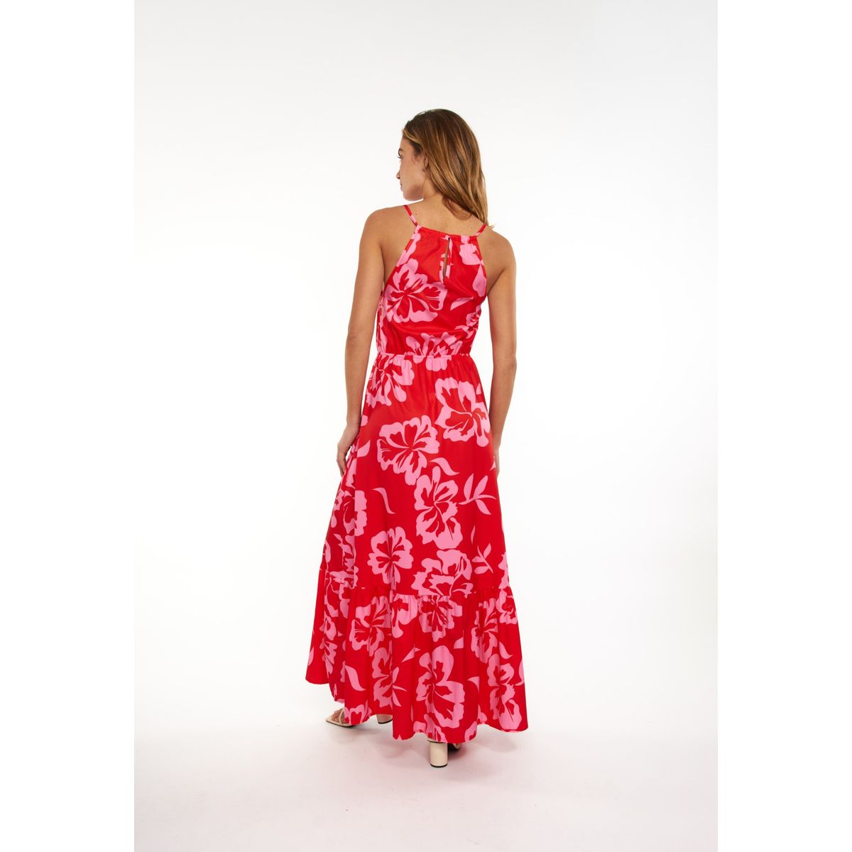 GUINDA - Vestido largo con cuello halter Ona Guinda