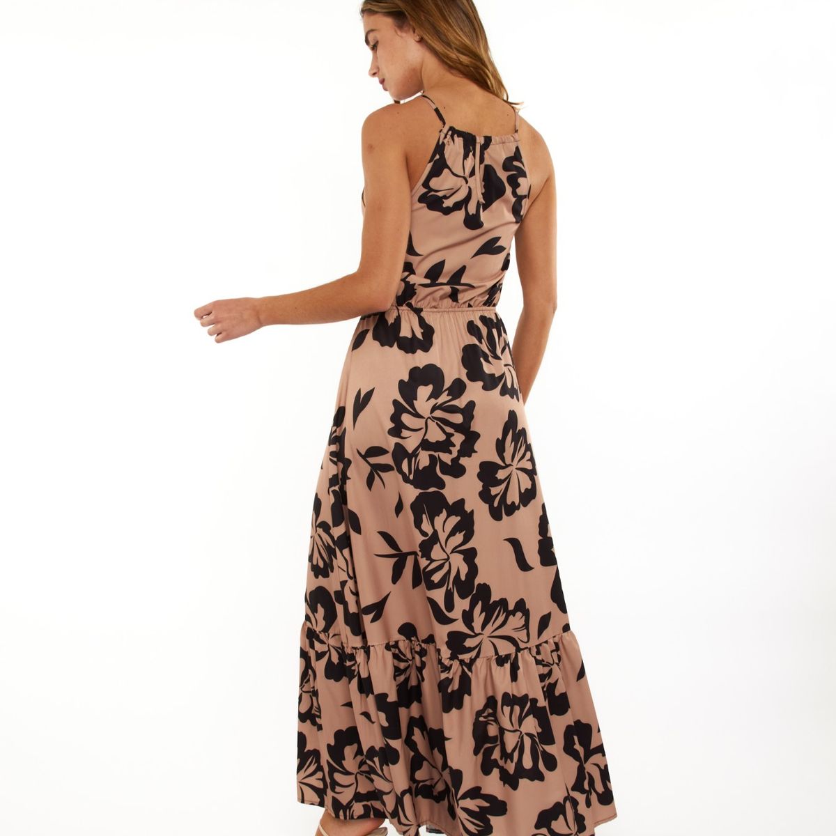 GUINDA - Vestido largo con cuello halter Ona Guinda