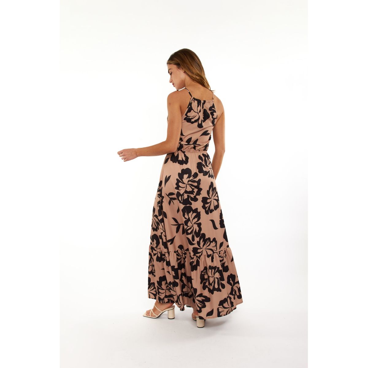 GUINDA - Vestido largo con cuello halter Ona Guinda