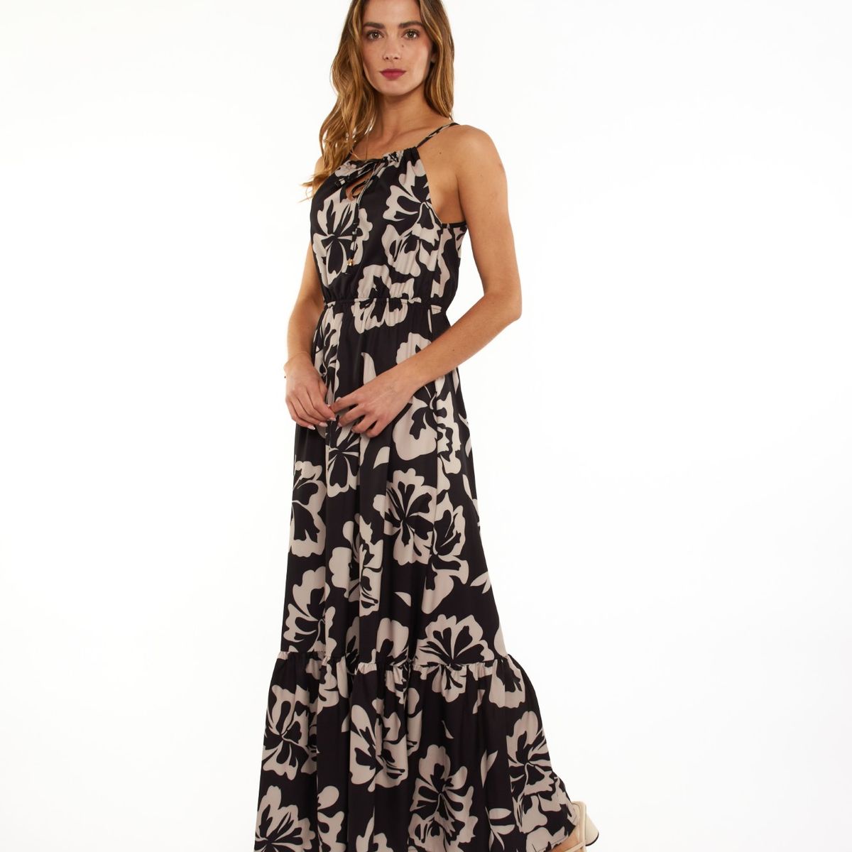 GUINDA - Vestido largo con cuello halter Ona Guinda