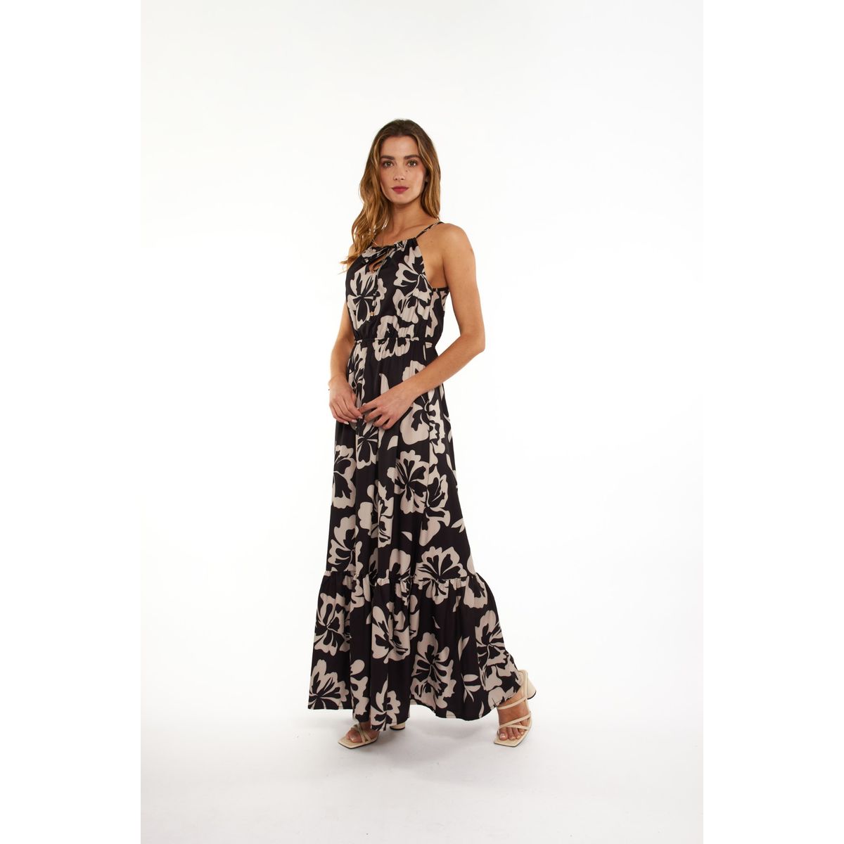 GUINDA - Vestido largo con cuello halter Ona Guinda