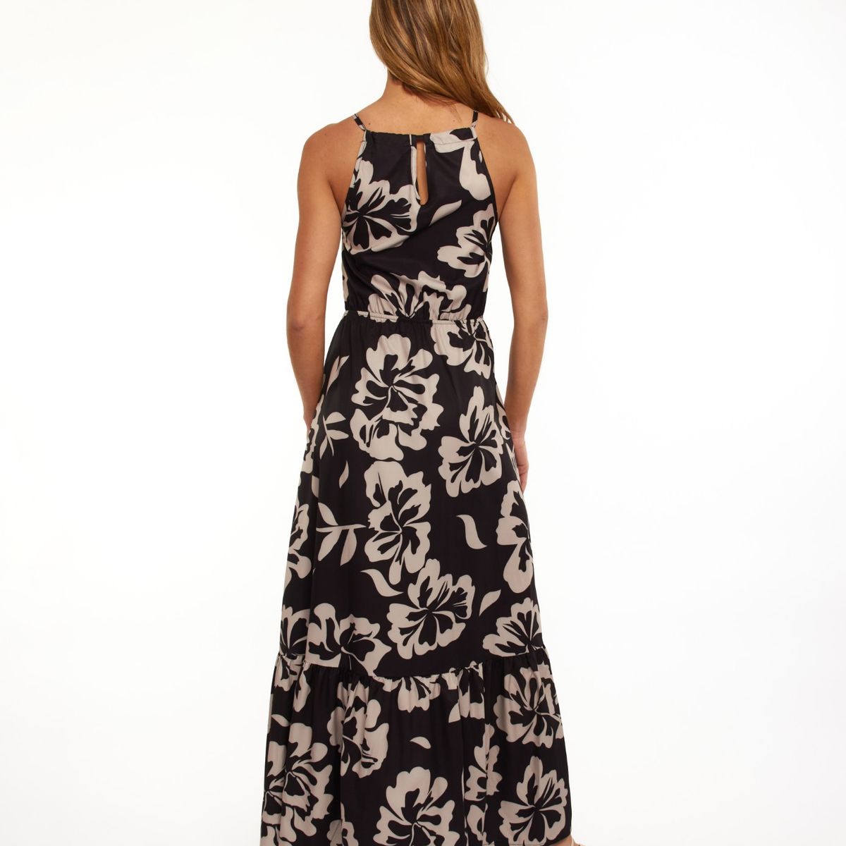 GUINDA - Vestido largo con cuello halter Ona Guinda