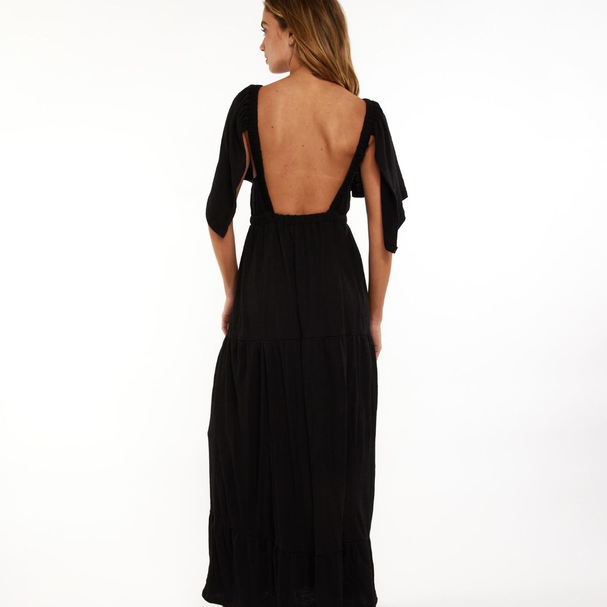 GUINDA - Vestido cuello en V manga corta Veya Guinda