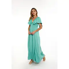 GUINDA - Vestido cuello en V manga corta Veya