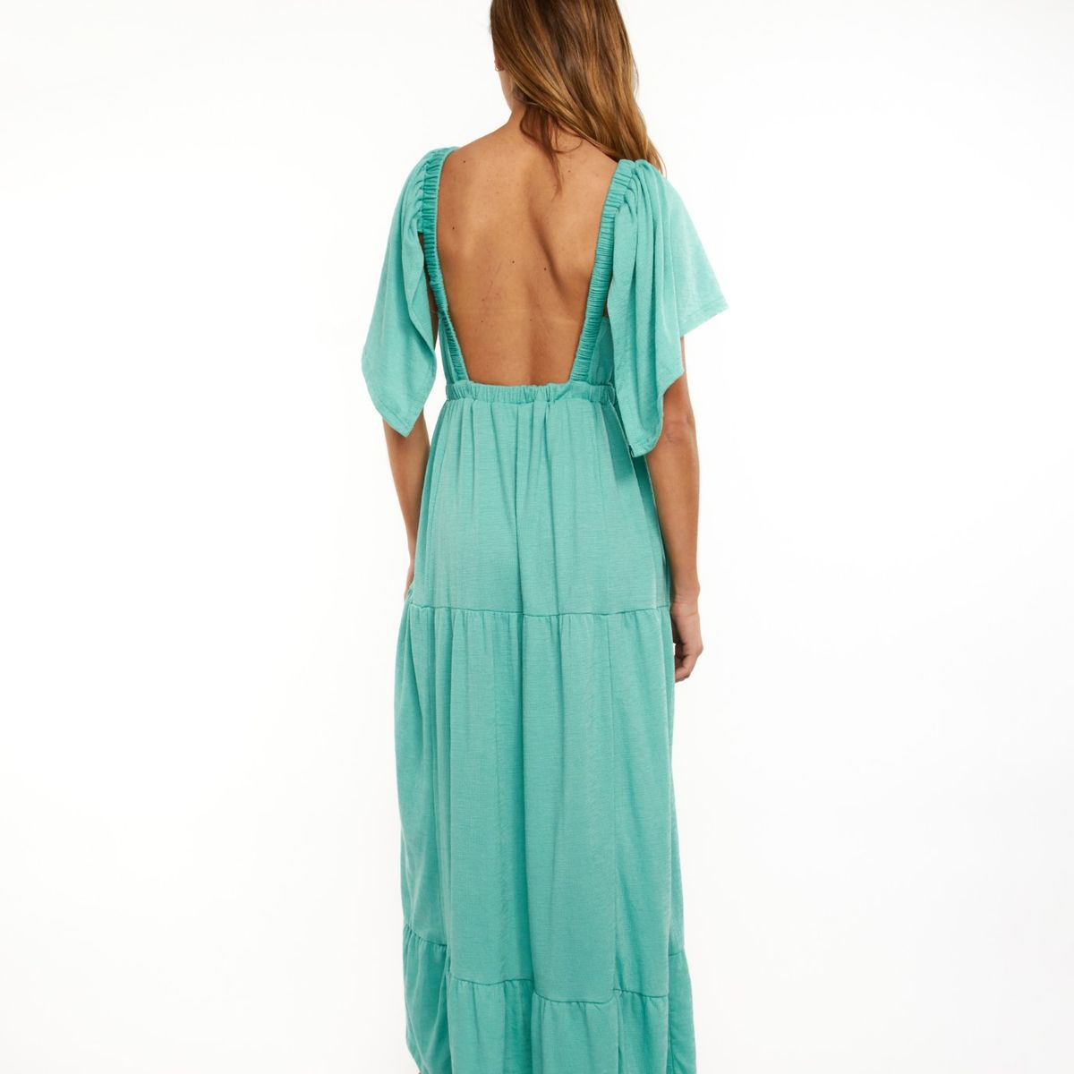 GUINDA - Vestido cuello en V manga corta Veya Guinda