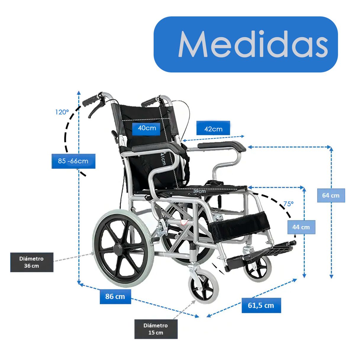HOMEBRANDT - Silla Ruedas Geriatrica Plegable Con Frenos De 110kg