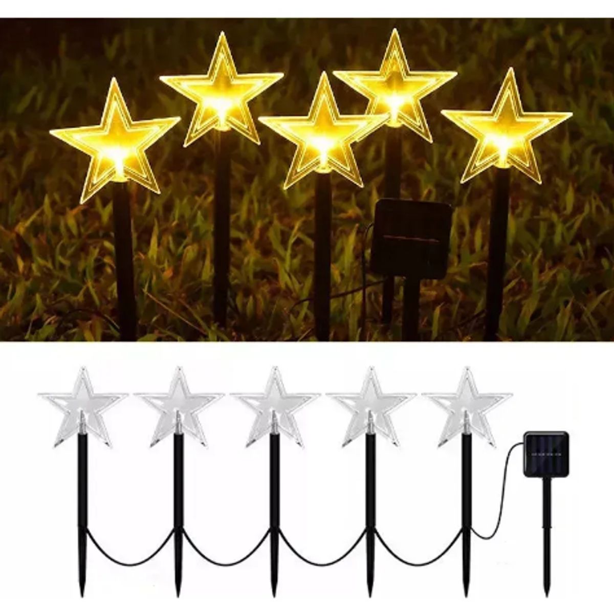 GENERICO - Pack 5 Luces Estrellas Estacas Solares Navidad Luces Jardín