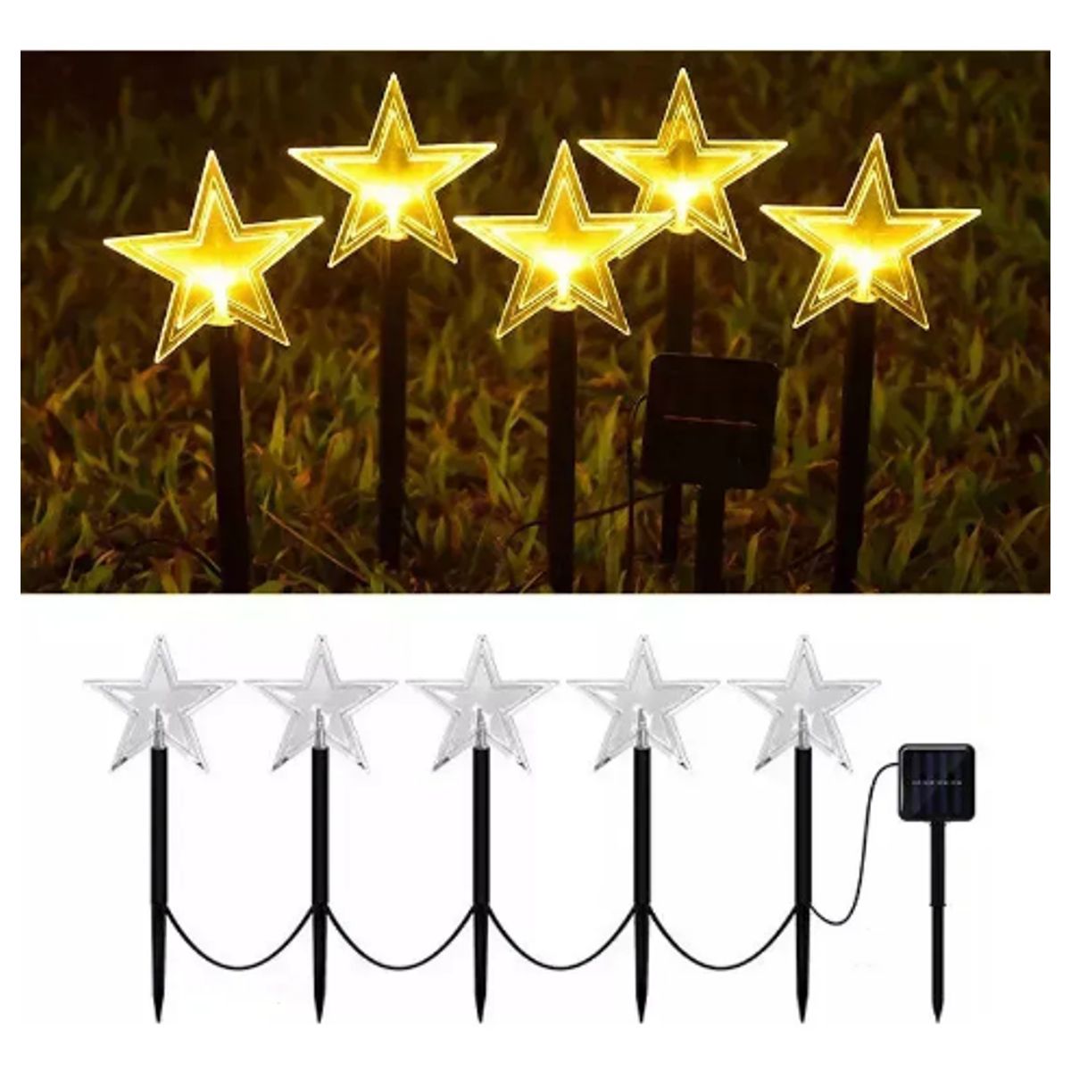 GENERICO - Pack 5 Luces Estrellas Estacas Solares Navidad Luces Jardín