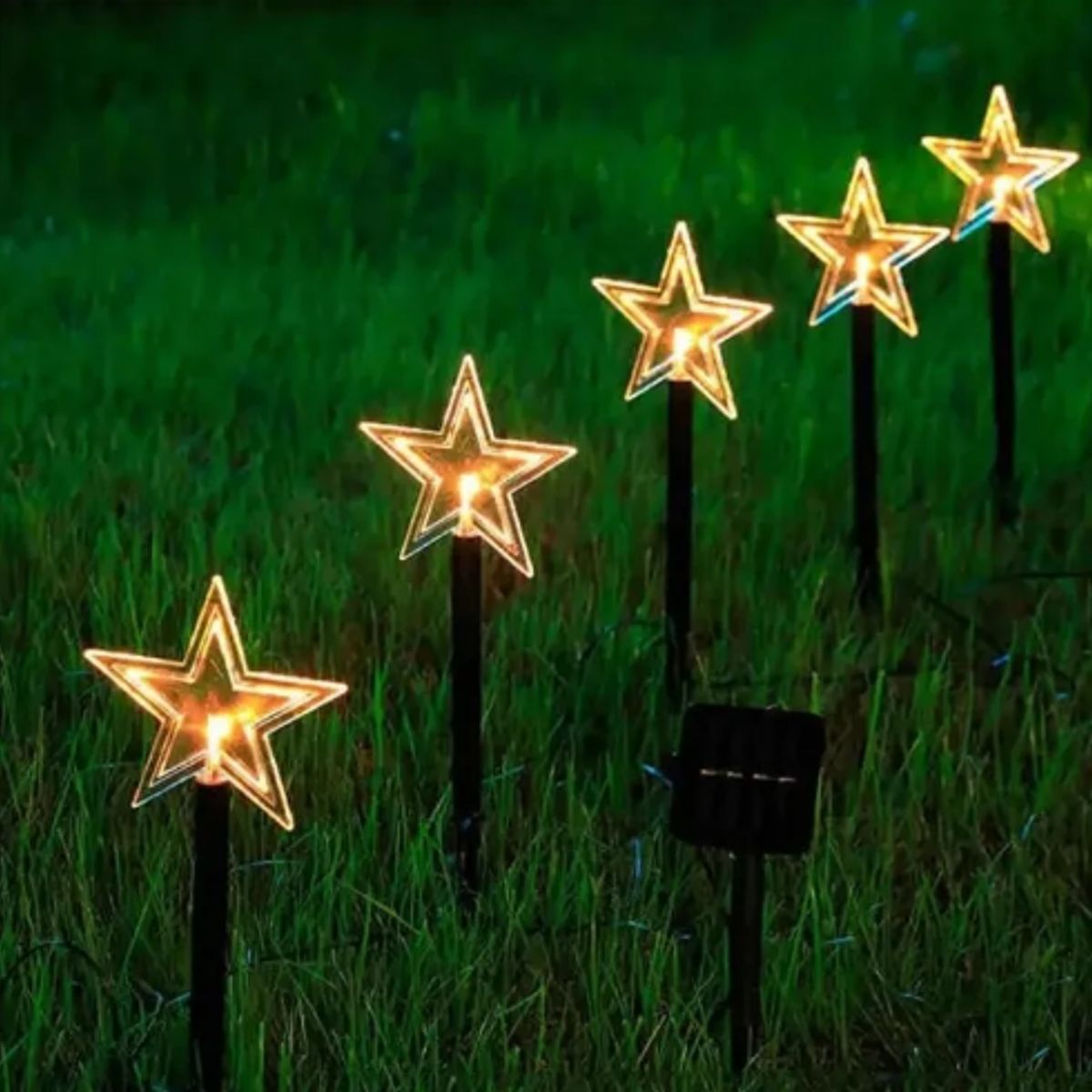 GENERICO - Pack 5 Luces Estrellas Estacas Solares Navidad Luces Jardín