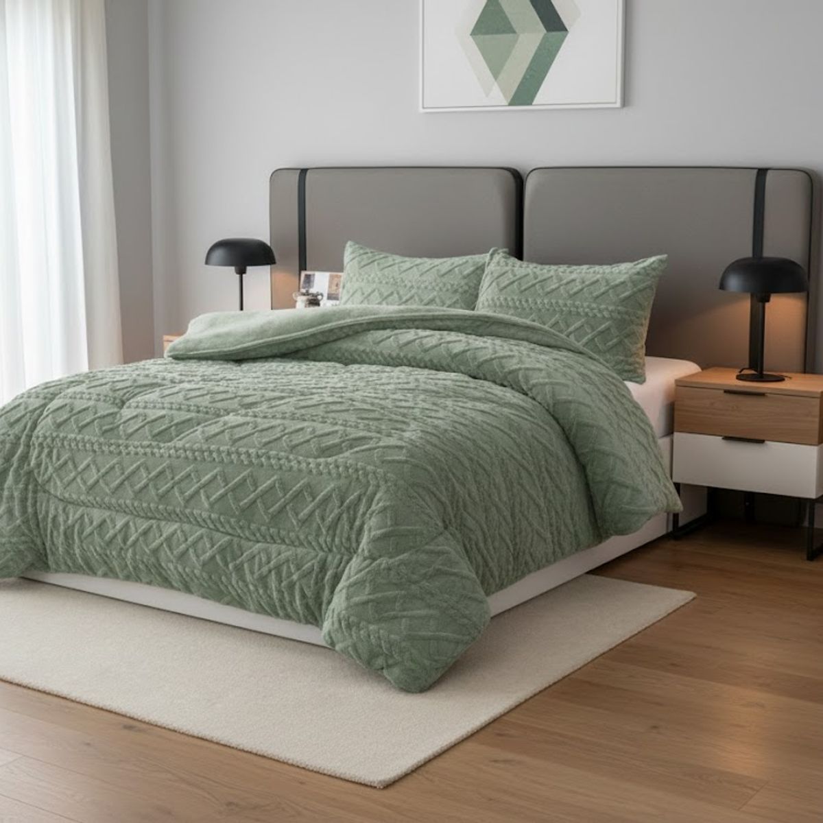 GENERICO - COBERTOR KING CON CHIPORRO DE INVIERNO JACQUARD TRENZADO QUITA FRIO DN