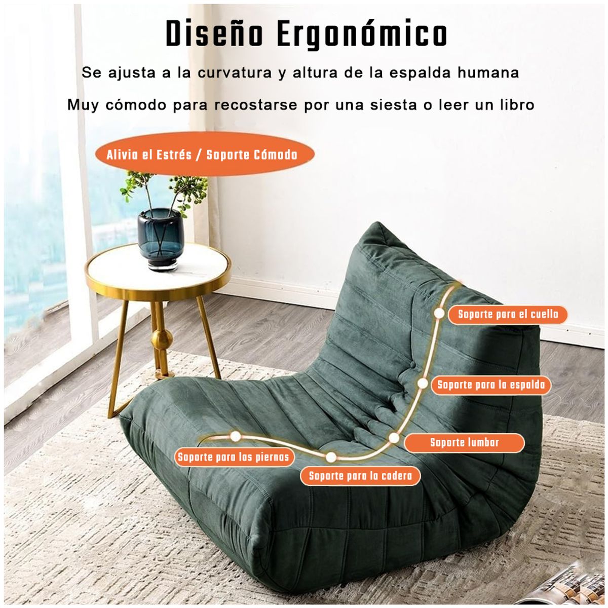 CELLBOX - Sillón Puff con Respaldo y Relleno Memory Foam - Verde
