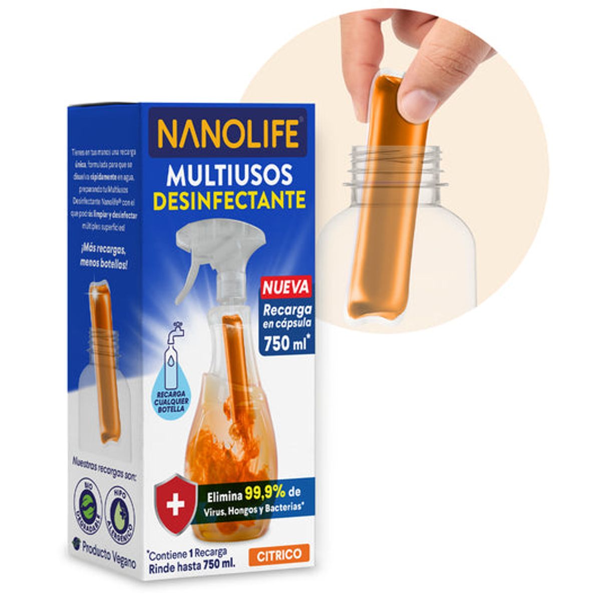 NANOLIFE - Limpiador Multiuso Desinfectante 1 Recarga Citrico 750ml