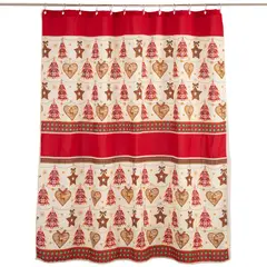 GENTILE - CORTINA DE BAÑO NAVIDAD MEDIDA ESPECIAL 200X200 CRUDO ROJO