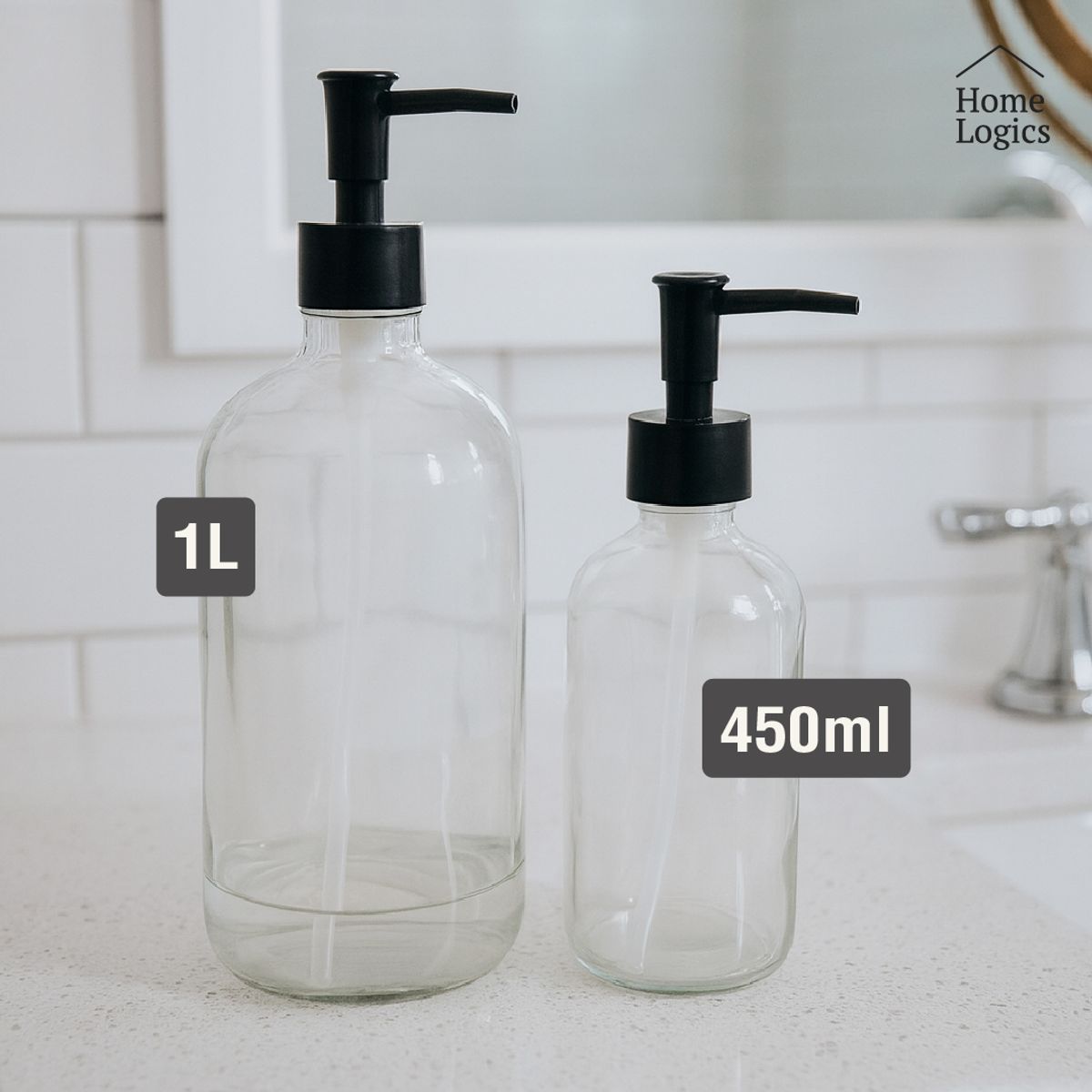 HOME LOGICS - Dispensador Jabón Vidrio Transparente 450 Ml Home Logics Kiosclub